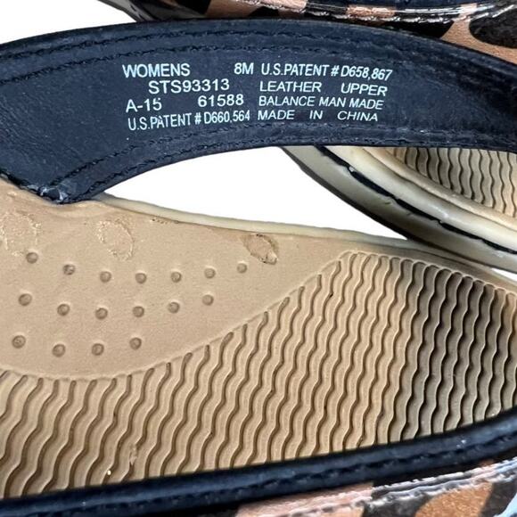 Sperry Top Sider Leather Flip Flop Sandals Tan Black Leopard Print Size 8m Comfy - Picture 12 of 15